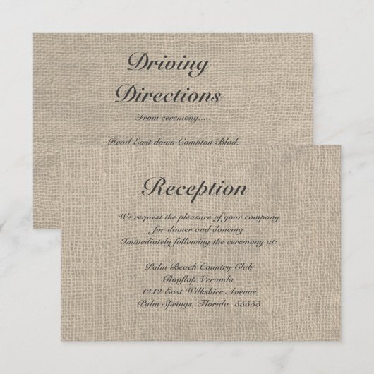 D'accompagnement Carte de directions pour réception de mariage rust (Devant / Derrière)