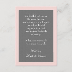 D'accompagnement Carte de don de mariage gris et rose blush