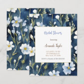 D'accompagnement Carte de douche de mariée minimale de fleurs bleue (Devant / Derrière)