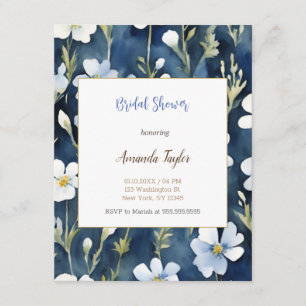 D'accompagnement Carte de mariage minimaliste fleurs bleues blanche