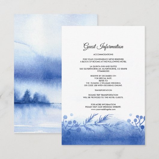 D'accompagnement Carte de Mariage pour le paysage d'hiver bleu (Devant / Derrière)