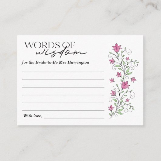 D'accompagnement Carte de mots de sagesse de douche de mariage flor (Devant)