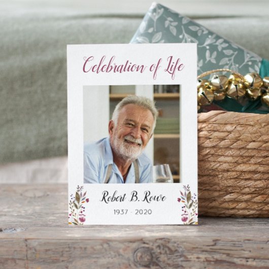 D'accompagnement Carte de prière funéraire avec photo Fleurs bordea