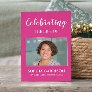 D'accompagnement Carte de prière funéraire blanche rose vif avec ph