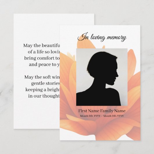 D'accompagnement Carte de prière funéraire de fleurs (Devant / Derrière)