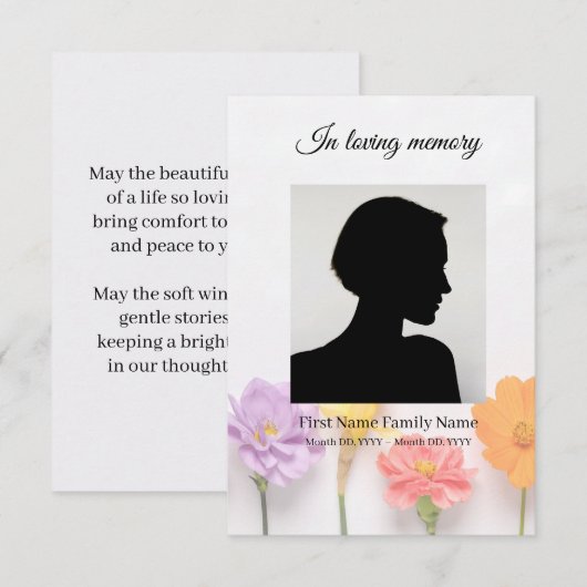 D'accompagnement Carte de prière funéraire de fleurs (Devant / Derrière)