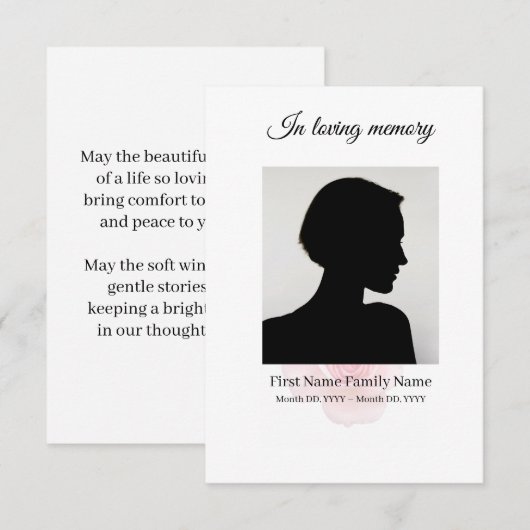 D'accompagnement Carte de prière funéraire rose (Devant / Derrière)