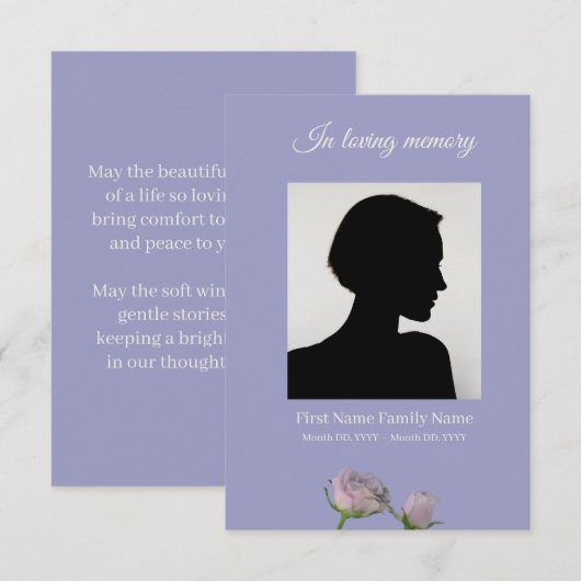 D'accompagnement Carte de prière funéraire rose violette (Devant / Derrière)