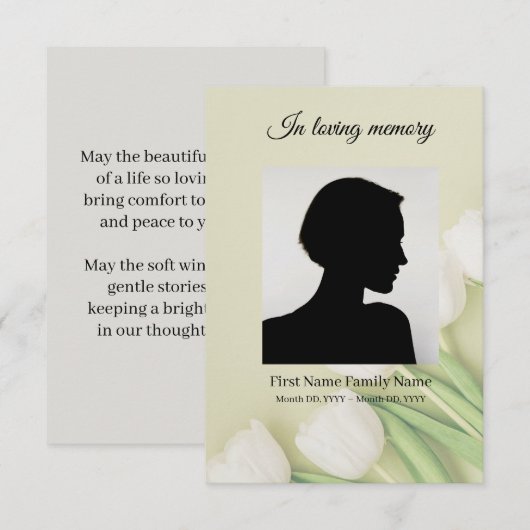 D'accompagnement Carte de prière funéraire tulipe blanche (Devant / Derrière)
