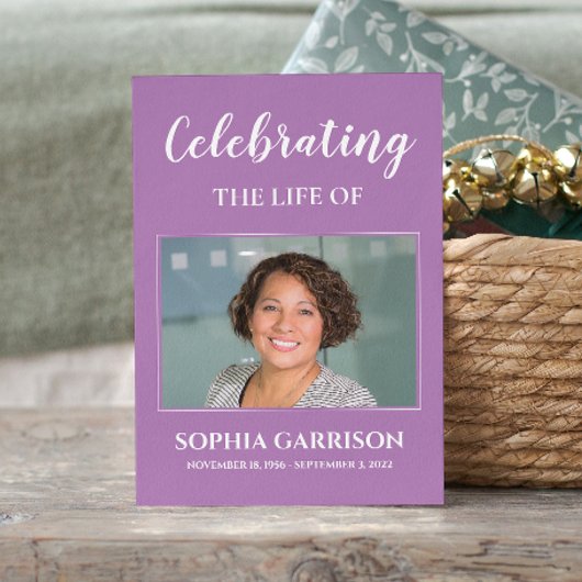 D'accompagnement Carte de prière funéraire violet blanc avec photo