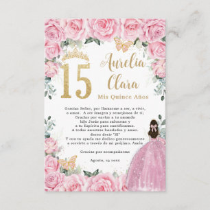 D'accompagnement Carte de prière Quinceañera Fleur Rose Or Quince 1