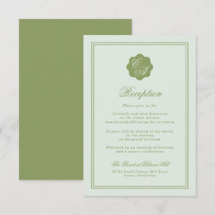 D'accompagnement Carte de réception à monogramme vert mousse