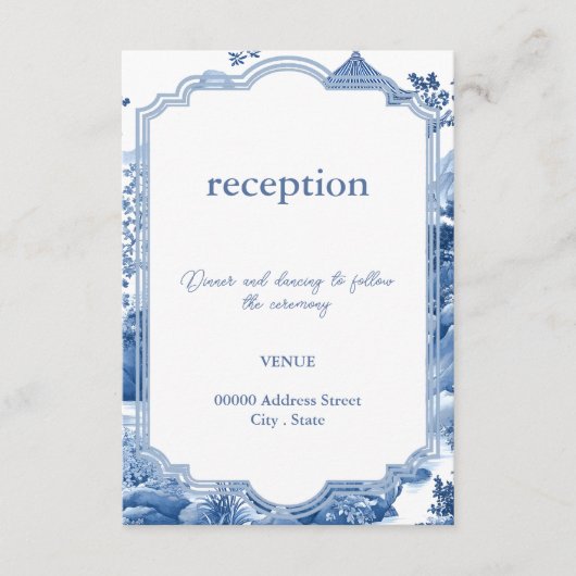 D'accompagnement Carte de réception bleue Chinoiserie (Devant)
