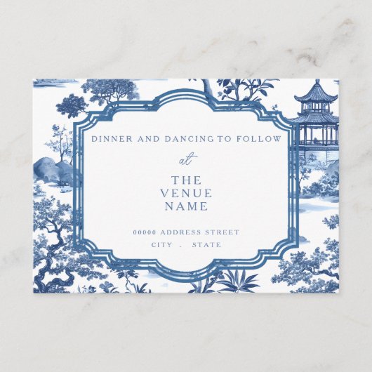 D'accompagnement Carte de réception bleue Chinoiserie (Devant)