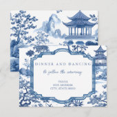D'accompagnement Carte de réception bleue Chinoiserie (Devant / Derrière)