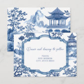 D'accompagnement Carte de réception bleue Chinoiserie (Devant / Derrière)