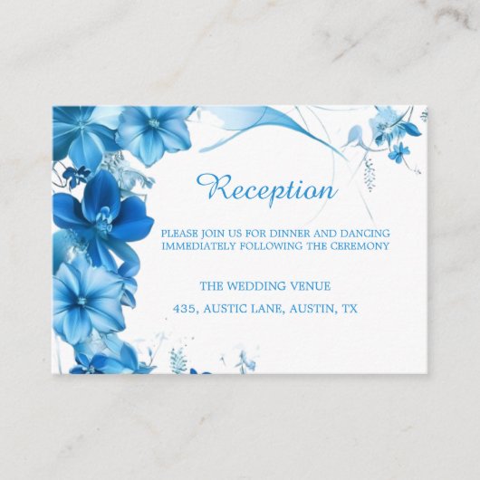 D'accompagnement Carte de réception de mariage à fleurs bleues simp (Devant)