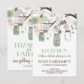 D'accompagnement Carte de réception de mariage avec pots Mason vert (Devant / Derrière)