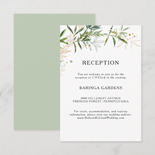 D'accompagnement Carte de réception de mariage élégante à la verdur (Devant / Derrière)