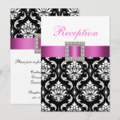 D'accompagnement Carte de réception de mariage en damas rose noir b (Devant / Derrière)