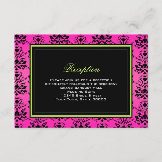 D'accompagnement Carte de réception de mariage en damassé vert rose (Devant)