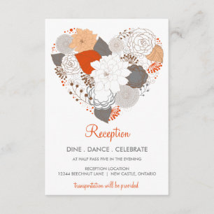 D'accompagnement Carte de réception de mariage Fleurs de cœur grise