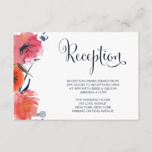 D'accompagnement Carte de réception de mariage floral de la marine (Devant)