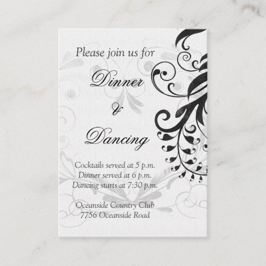 D'accompagnement Carte de réception de mariage floral noir et blanc (Devant)
