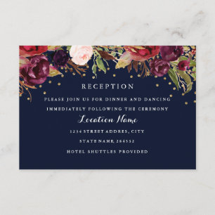D'accompagnement Carte de réception de mariage floral or Bourgogne