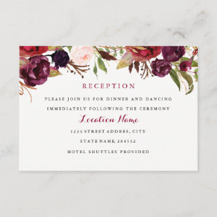 D'accompagnement Carte de réception de mariage floral rouge Bourgog