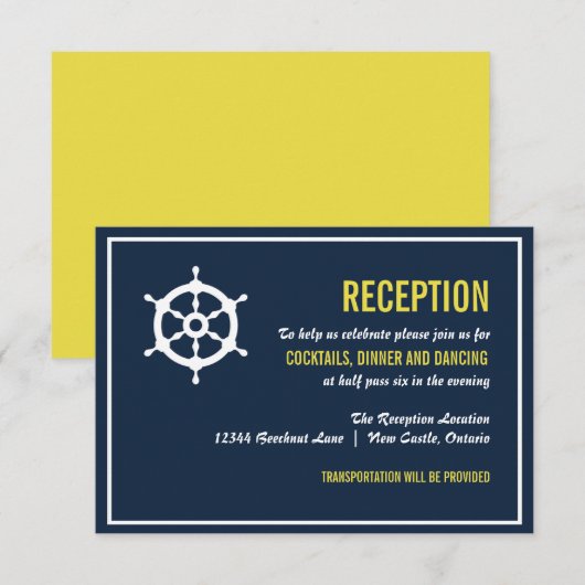 D'accompagnement Carte de réception de mariage nautique bleu marine (Devant / Derrière)
