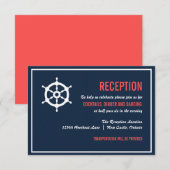 D'accompagnement Carte de réception de mariage nautique Navy et Cor (Devant / Derrière)