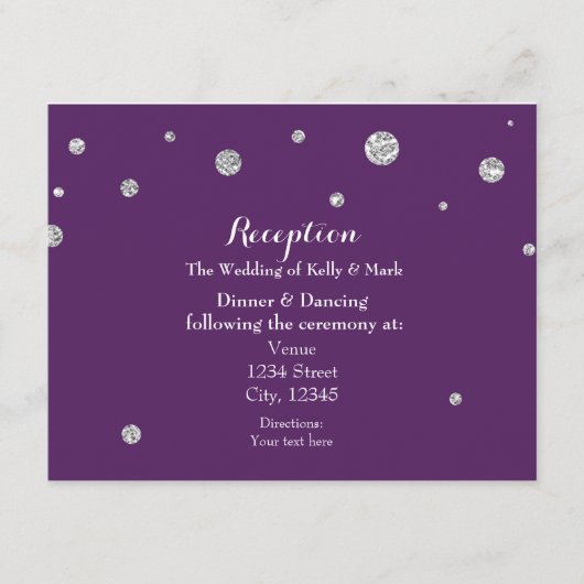 D'accompagnement Carte de réception de mariage pailletée violet et (Devant)