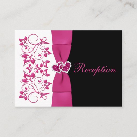 D'accompagnement Carte de réception de mariage rose, blanc, noir fl (Devant)