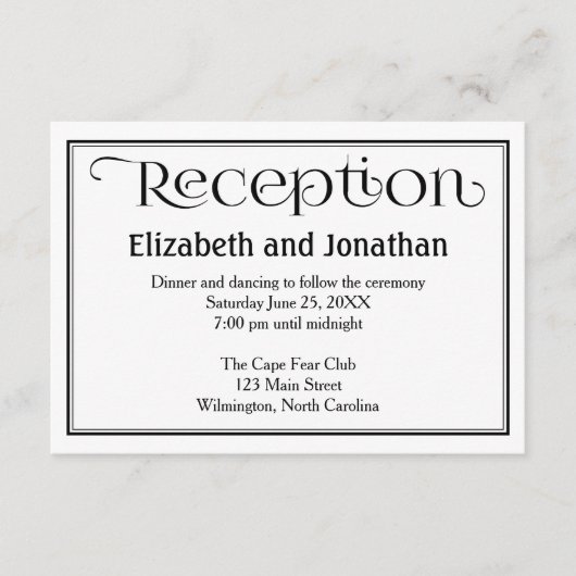 D'accompagnement Carte de réception de mariage simple noir et blanc (Devant)