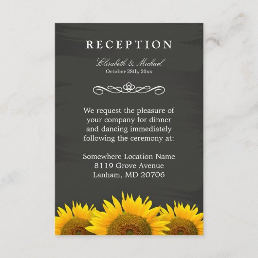 D'accompagnement Carte de réception de mariage Sunflowers Chalkboar (Devant)