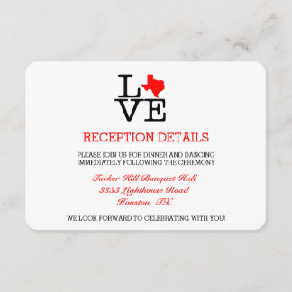 D'accompagnement Carte de réception de mariage Texas Love