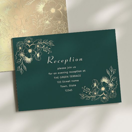 D'accompagnement Carte de réception Emerald Green et Gold Wedding