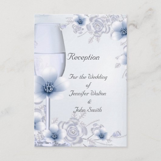 D'accompagnement Carte de Réception Mariage Argent Bleu Rose Fleuri (Devant)