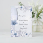 D'accompagnement Carte de Réception Mariage Argent Bleu Rose Fleuri (Debout devant)