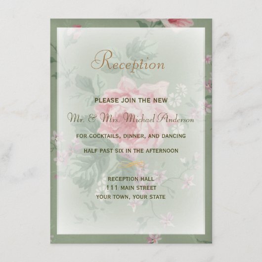D'accompagnement Carte de réception pour mariage aux roses vertes e (Devant)