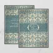 D'accompagnement Carte de réception vintage bleu damassé (Devant / Derrière)