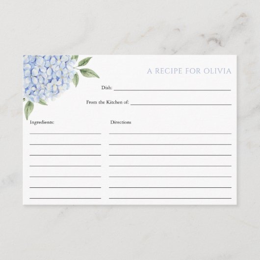D'accompagnement Carte de recette Blue Hydrangea Bloom (Devant)