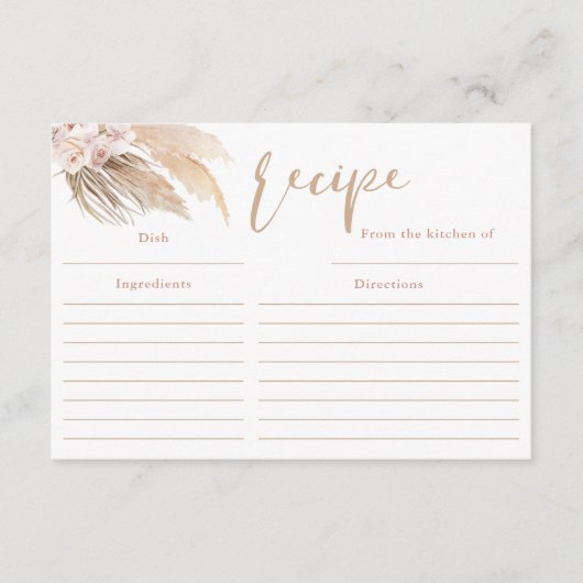 D'accompagnement Carte de recette bohème Pampas grass boho (Devant)