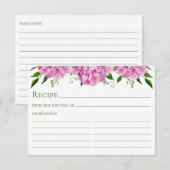 D'accompagnement Carte de recette d'aquarelle rose Hydrangea Floral (Devant / Derrière)