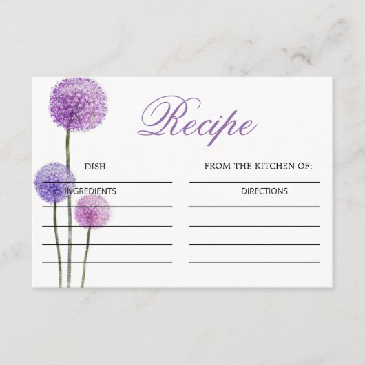 D'accompagnement Carte de recette de douche de fleurs violettes (Devant)