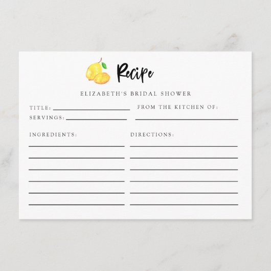 D'accompagnement Carte de recette de Fête des mariées de citron Élé (Devant)