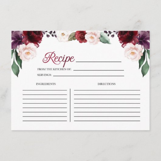 D'accompagnement Carte de recette de Fête des mariées Florale Bourg (Devant)