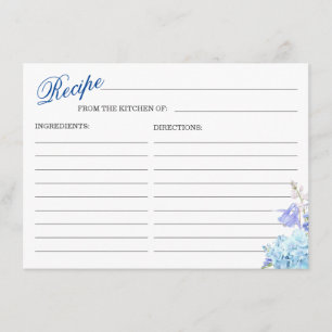 D'accompagnement Carte de recette Fête des mariées Florale Blue Hyd