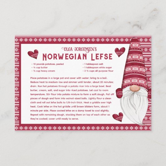 D'accompagnement Carte de recette Gnome Lefse rouge et blanc (Devant)